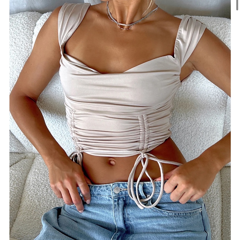 white fox nude string crop top